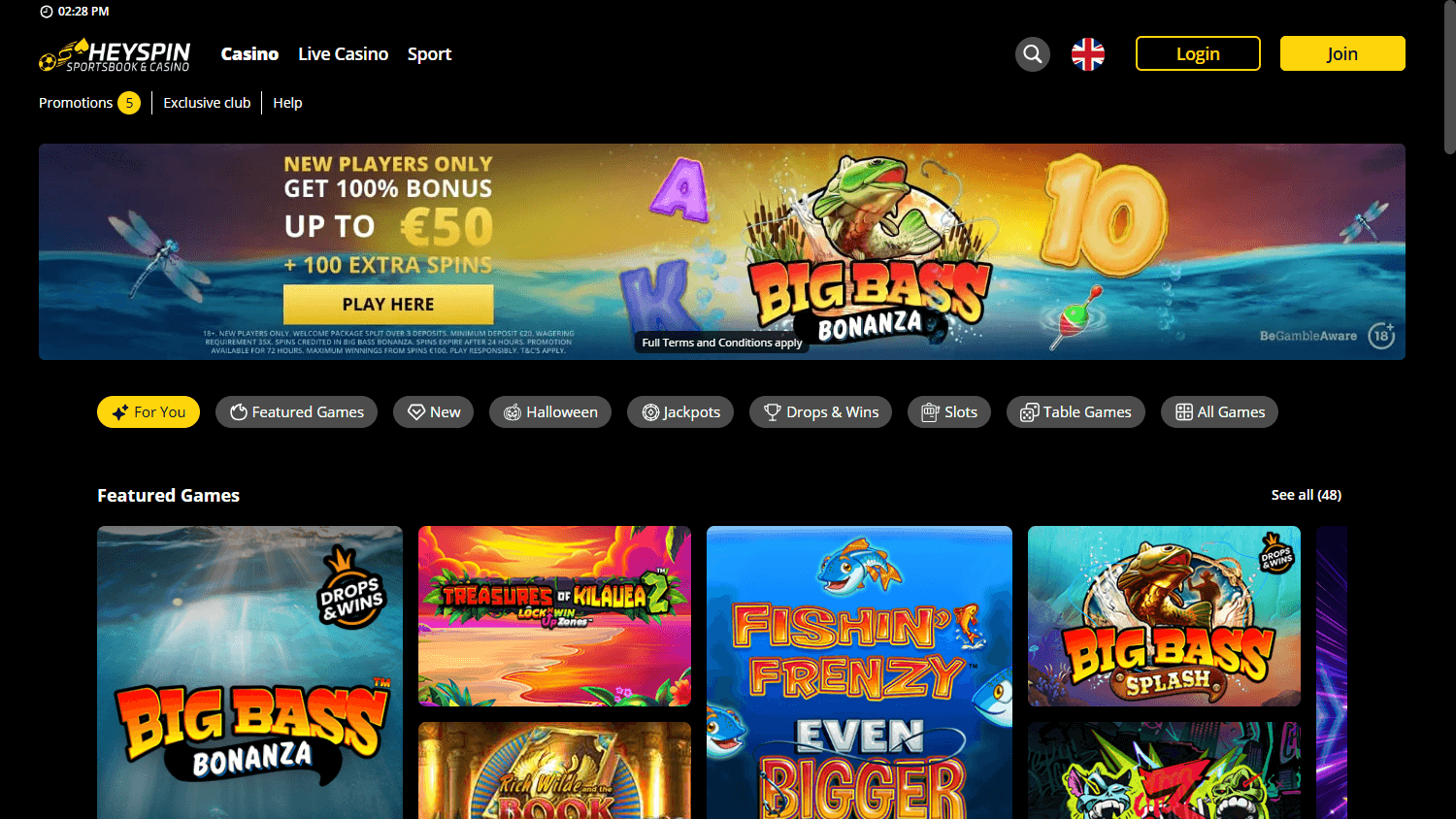 HeySpin Casino Desktop screenshot