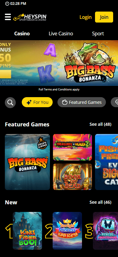 HeySpin Casino Mobile screenshot